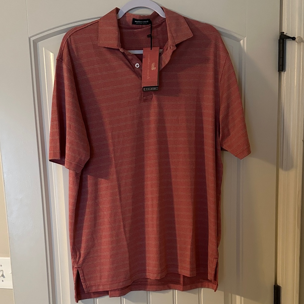 Southern Marsh Men's Striped Polo in Brick Red.NWT